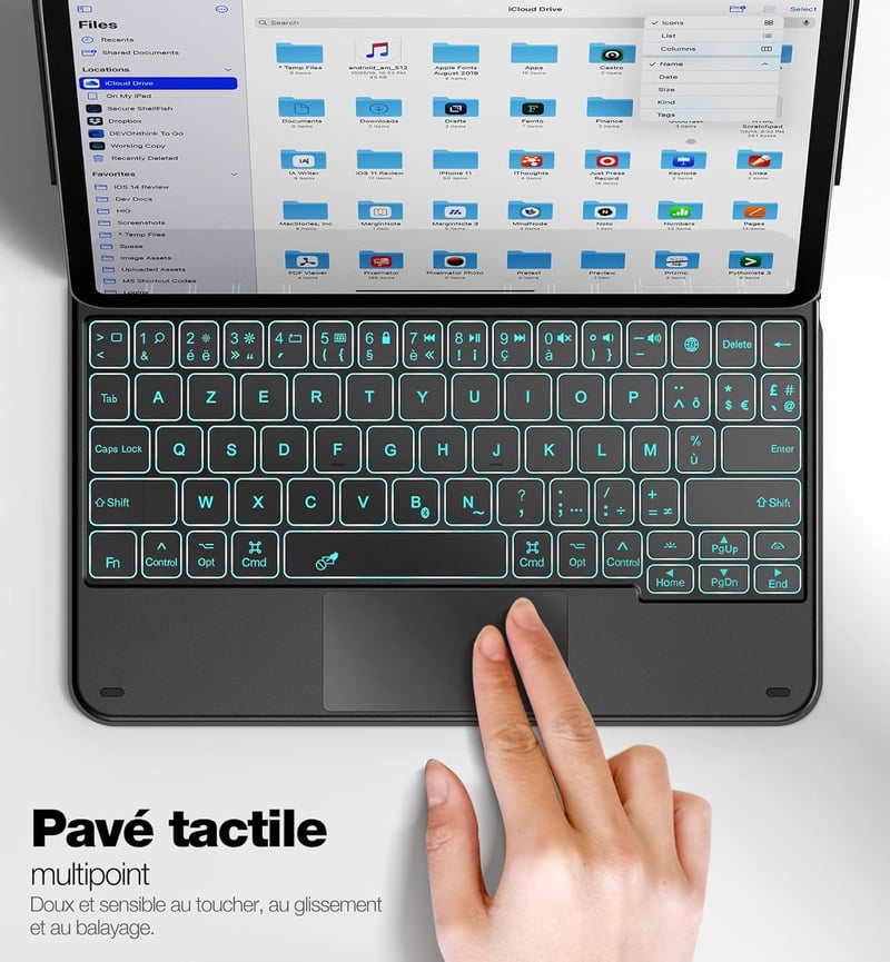 iPad 10. generációs Dracool háttérvilágítós AZERTY billentyűzet érintőpaddal, fekete