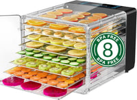 Reemix Aszaló 8 Szintes, 600W Teljesítményű, LED Kijelzős Gyümölcsszárító 30-75°C Hőmérséklet Szabályozással, 48 Órás Időzítővel, Mosogatógé 1