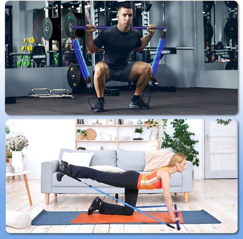 Hommie Pilates rúd szett ellenálló gumikkal, 3 erősségű (20-30-40 LB), unisex