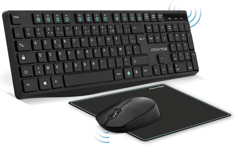 AD ADVANCE Elite Vezeték Nélküli Billentyűzet-Egér Szett - Fekete, 3 Részes Csomag, Ergonomikus, USB Csatlakozás, PC/Laptop/Tablet Kompatibi