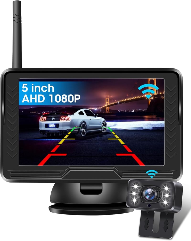 Vezeték nélküli AHD 1080P tolatókamera 5" monitorral, LED-es, vízálló, széles látószögű