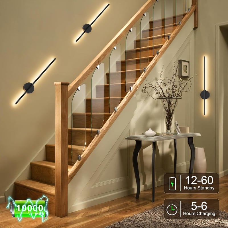 Aipsun Akkumulátoros Fali Lámpa 10000 mAh - 80 cm Távirányítós LED Világítás Időzítővel, Fényerőszabályzóval, Vezeték Nélküli Modern Fekete 