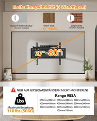 FORGING MOUNT TV Fali Tartó 32-80" Képernyőkhöz, 1090mm Hosszú Kinyúló Karral, 45kg Teherbírás, Dönthető, Forgatható, VESA 600x400mm 2
