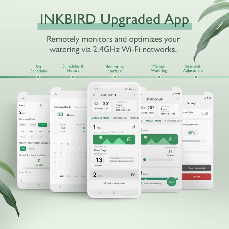 Inkbird IIC-800-WIFI Öntözésvezérlő, 8 Zónás Programozható Öntözőrendszer, Időjárásálló Burkolattal, Esőérzékelő Funkcióval és Szezonális Be