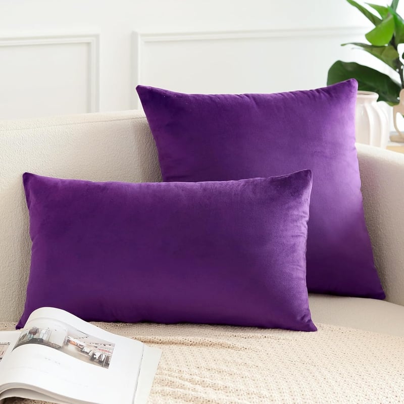 JOTOM Lila Bársony Díszpárnahuzat 40x40 cm - Elegáns Bútordekoráció Nappaliba, Hálószobába, Modern Stílusú Párnahuzat Szett, 2 db