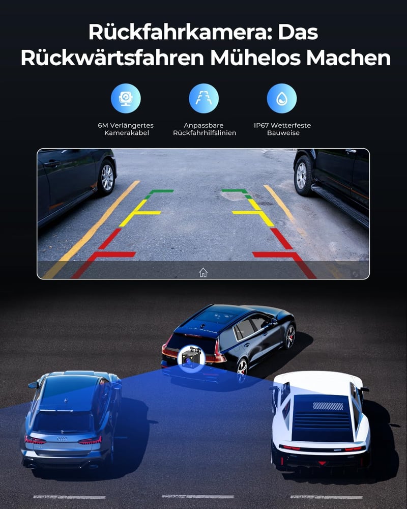 Krunia 8,1" Vezeték Nélküli Hordozható Autós Kijelző 60FPS - Apple CarPlay & Android Auto Támogatás, Tolatókamera, GPS Navigáció, Hangvezérl