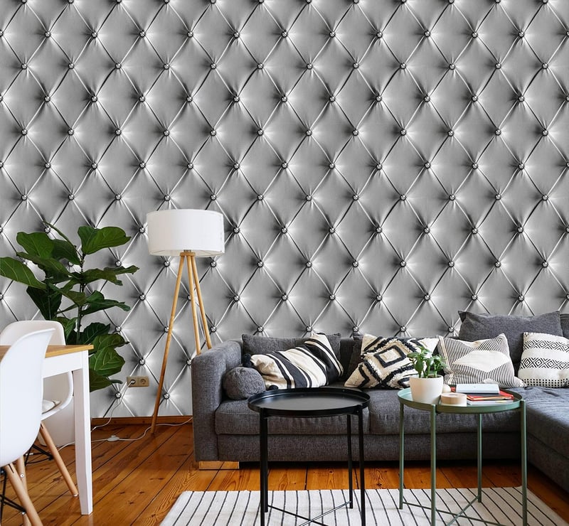 murimage Szürke Bőrhatású Fotótapéta 274x254 cm - 3D Gyémánt Mintázat, Elegáns Luxus Megjelenés, Ragasztóval, Hálószobába