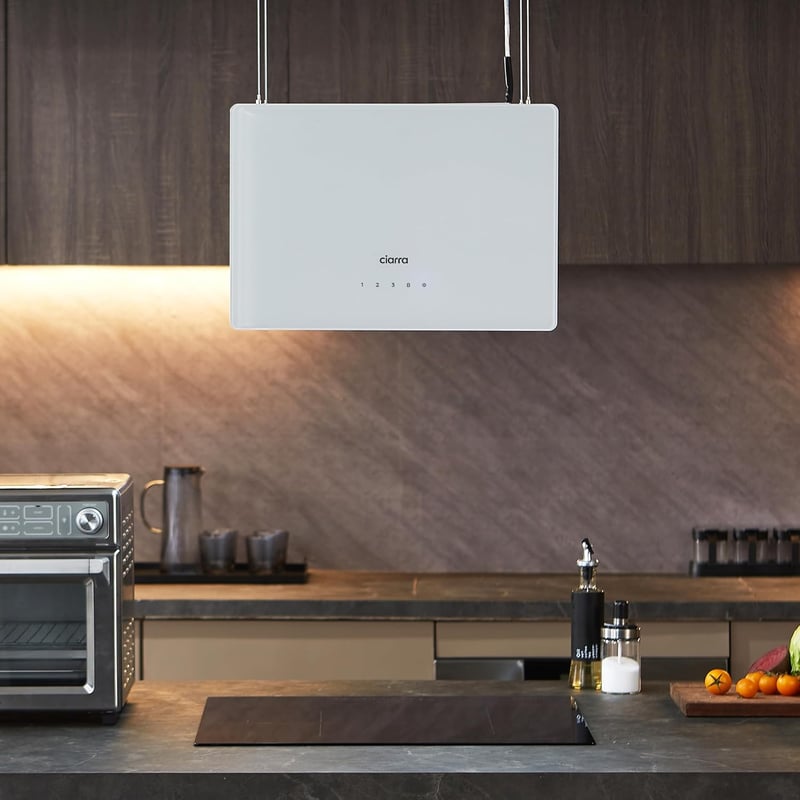 CIARRA CBCS4850 A+++ Sziget Páraelszívó 48 cm 700 m³/h WiFi Vezérléssel, 4 Fokozatú, LED Világítással, Szénszűrős, Rozsdamentes Acél
