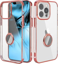 iPhone 13 Pro Átlátszó Tok Mágneses Autótartóval, Állvánnyal - Rózsaszín Arany 1