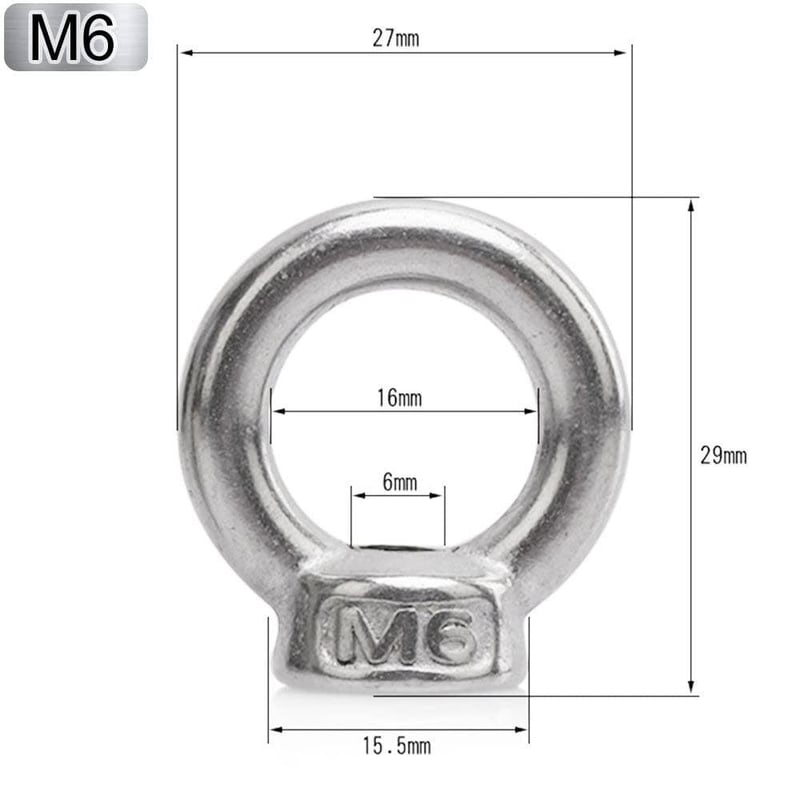 M6-os Rozsdamentes Acél Gyűrűs Csavar 10db - Ezüst