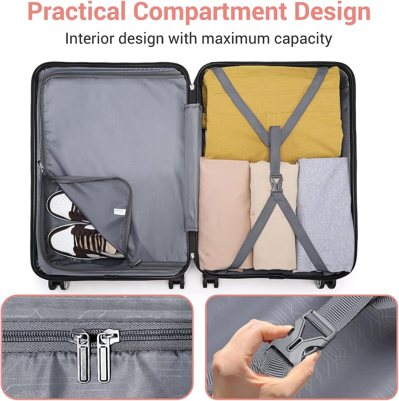 KONO Trolley Bőrönd 38x21x52 cm - Könnyű Utazó Bőrönd 3,2 kg - Unisex Kabinbőrönd Kerekekkel