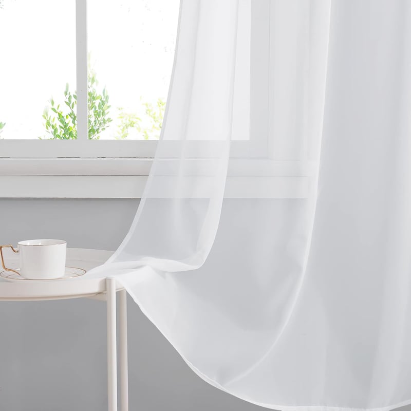 PONY DANCE Fehér Fényáteresztő Függöny Szett 2 db - 140x220 cm Voile Sötétítő Függöny Nappali Hálószoba Gyerekszoba Fém Karikás