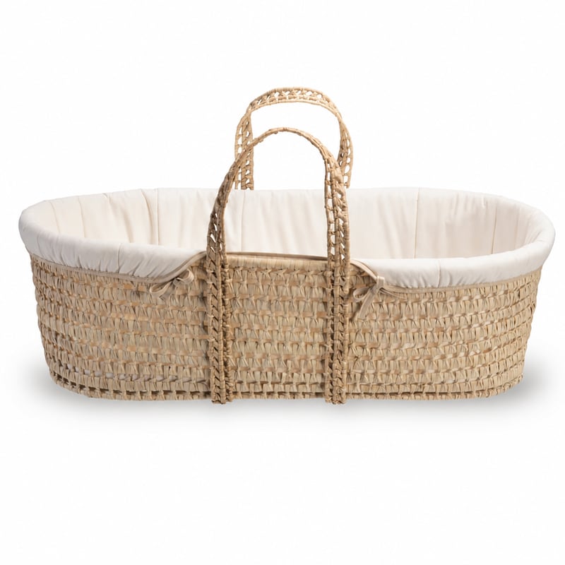 Clair de Lune Bio Mojžišov kôš z palmových listov s bambusovým matracom, 75x28 cm, prírodná krémová farba – bez detskej dečky (stav: pozri 2. obrázok)