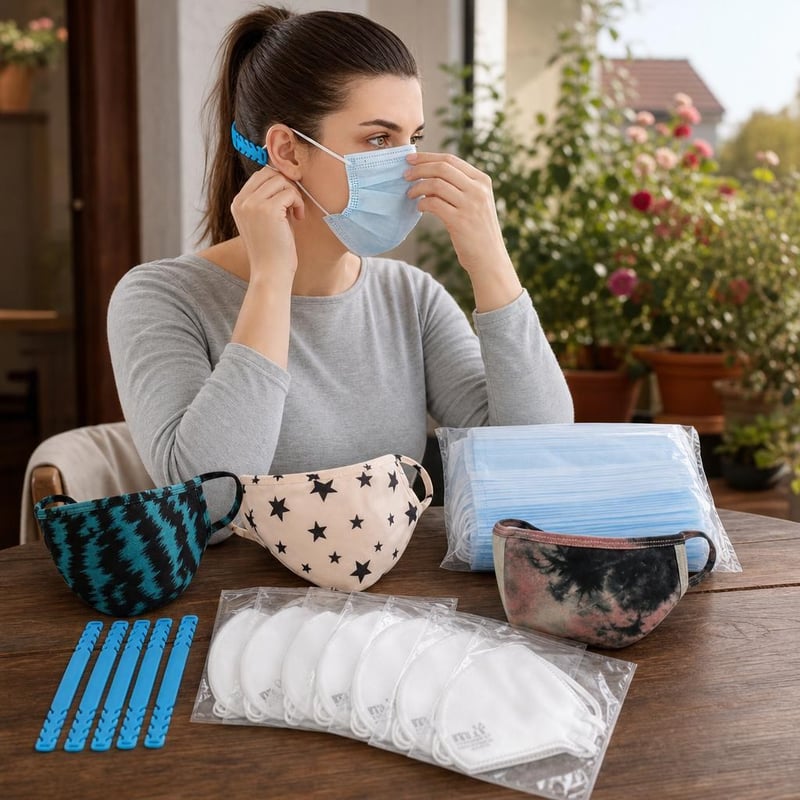 Pachet Protecție: 10x suport silicon + 3x mască bumbac + 6x mască FFP2 + 50x mască unică folosință