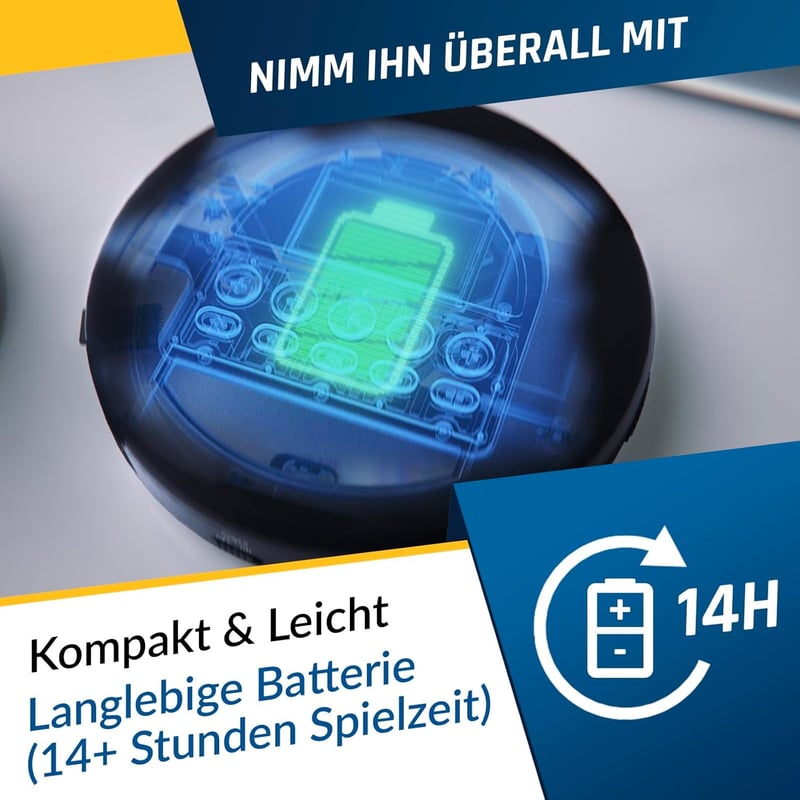 KLIM Nomad Hordozható CD Lejátszó Bluetooth - Hosszú Üzemidejű Akkumulátor, Fülhallgatóval, CD-R/RW/MP3, TF Kártyaolvasó, FM Rádió - Autóba 