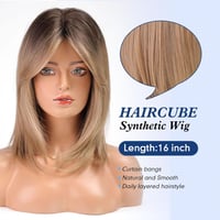 HAIRCUBE Női Paróka 40 cm Ombre Világosbarna Frufruval - Hullámos Szintetikus Paróka Hétköznapi és Cosplay Használatra 2