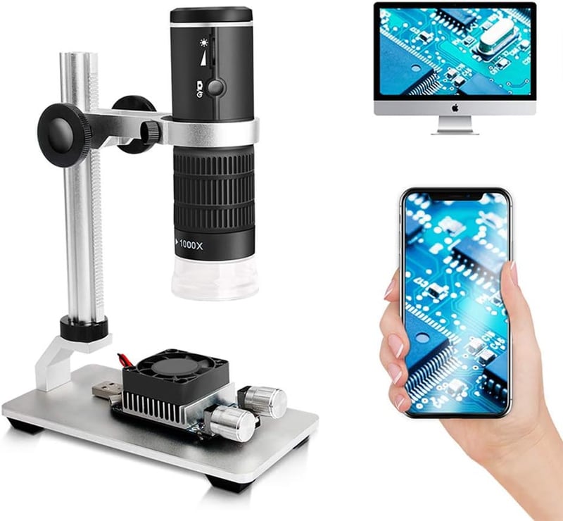 Cainda WiFi Digitális Mikroszkóp - 1080P HD Felvétel, 50-1000x Nagyítás, iOS/Android/Windows/Mac Kompatibilis, LED Világítással, Fém Állvánn