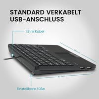 Perixx PERIBOARD-525 Mini USB Billentyűzet Beépített Touchpaddel - X-típusú Ollós Billentyűk - 2 USB Hub - Német Kiosztás - Windows 7/8/10/1 5