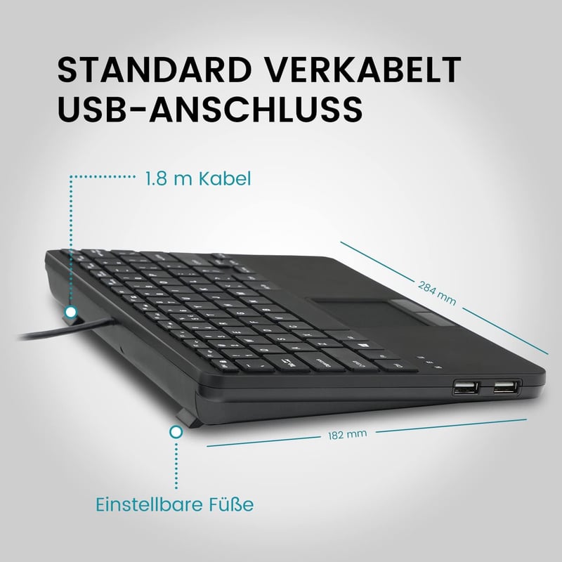 Perixx PERIBOARD-525 Mini USB Billentyűzet Beépített Touchpaddel - X-típusú Ollós Billentyűk - 2 USB Hub - Német Kiosztás - Windows 7/8/10/1