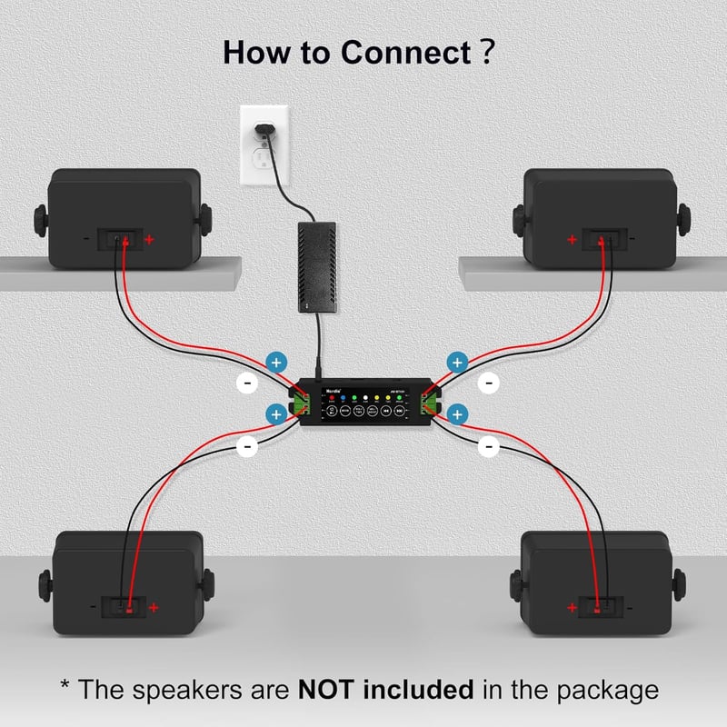 Herdio 4 Csatornás Bluetooth 5.0 Erősítő 200W Teljesítménnyel - Fali Hangrendszer USB/MIC/AUX/TWS Csatlakozással Otthoni és Mennyezeti Hangs