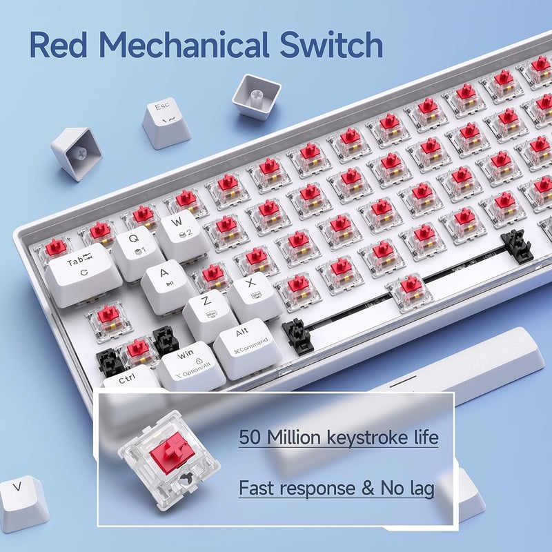 KEMOVE K61SE 60% Kompakt Gamer Billentyűzet, Piros Kapcsolók, LED Háttérvilágítás, Fehér