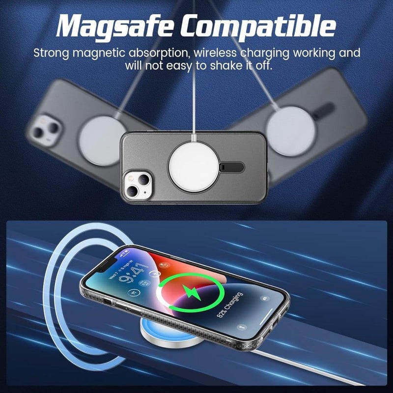 iPhone 14 Plus MagSafe Gyűrűs Tok - Fekete, Vezeték Nélküli Töltés