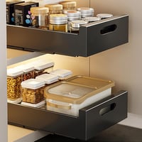 KMQRDZi Kihúzható Szekrényrendező - Csúsztatható Fiók Konyhai Edényekhez - Fekete Szélesíthető Tárolórendszer Konyhaszekrénybe, 2 db, 25 cm 1