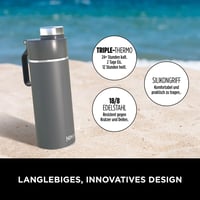 Ninja Thirsti 530ml Hőszigetelt Utazópalack - Szürke Rozsdamentes Acél Termosz Szénsavas, Hideg és Meleg Italokhoz, Szivárgásmentes Fedéllel 4