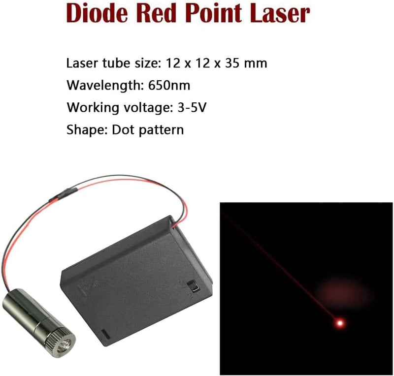 CTRICALVER 650 nm Piros Lézer Pont Modul Fémházas Dióda Meghajtóval és Műanyag Lencsével + AA Elemtartó, Állítható Fényponttal, 3-5V DC