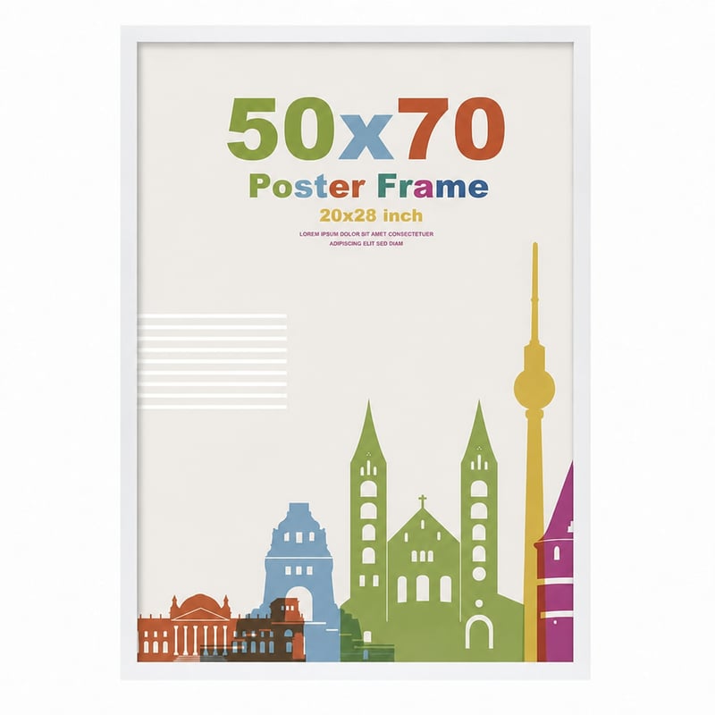 Egofine biely rám na obrazy 50x70 cm, drevený rám s akrylovým sklom, MDF, na zavesenie na stenu aj na postavenie na stôl, rám na certifikáty, 1 ks