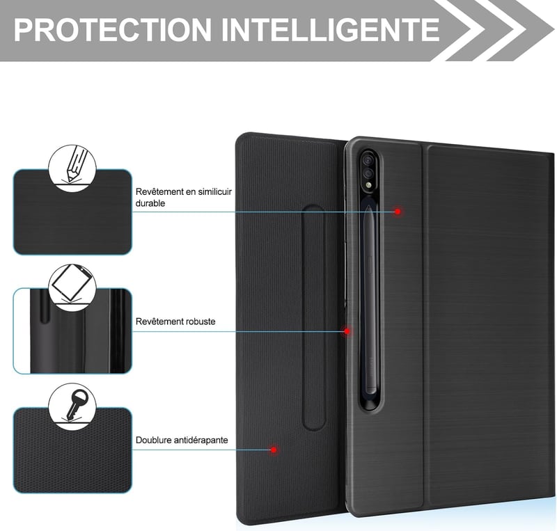 FOGARI Háttérvilágítású Bluetooth Billentyűzet Samsung Galaxy Tab S8 Ultra 14.6" Tablethez - Fekete AZERTY Kiosztás, Automatikus Alvó Funkci