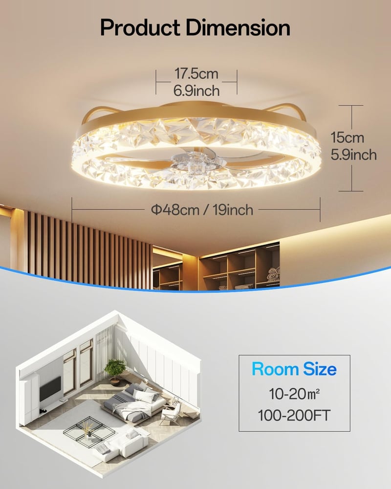 YUNLONG Modern Mennyezeti Ventilátor LED Világítással - Távirányítós, Csendes DC Motor, Arany, 5 Lapátos, Nyári-Téli Üzemmód, Fényerőszabály