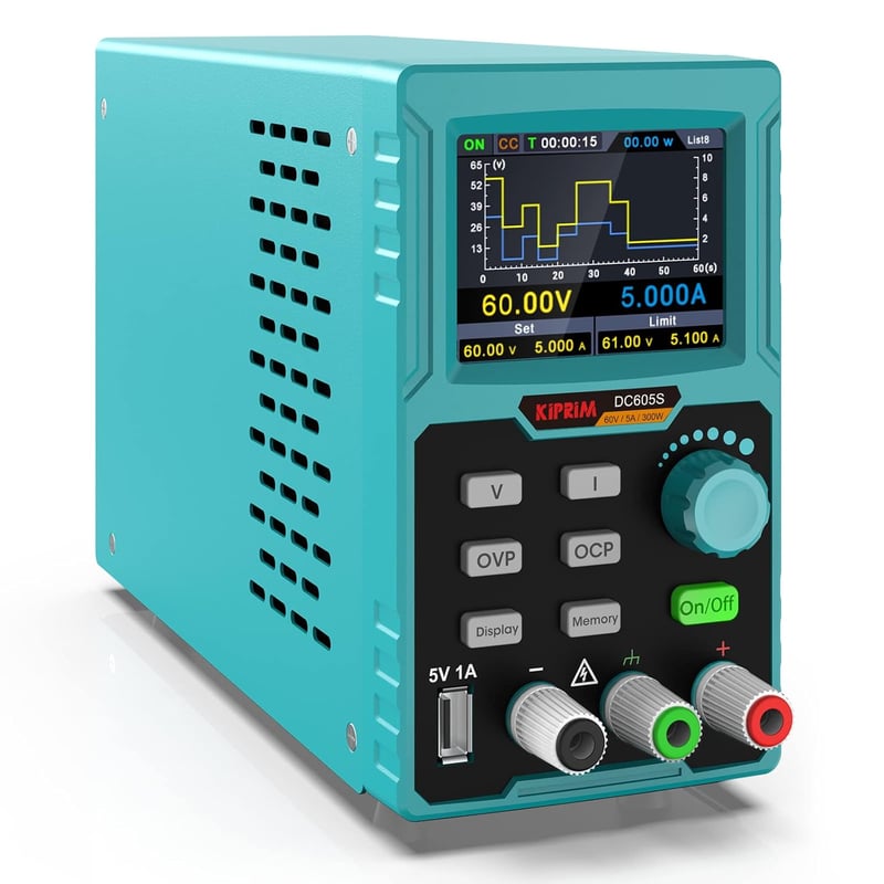 Kiprim DC605S Programozható Labortápegység 0-60V/0-5A, 4-Digites LED Kijelzővel, 300W, USB Porttal, 4 Memória Funkcióval, Túlfeszültség Véde