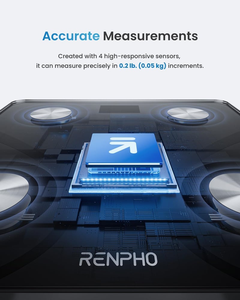 RENPHO Okos Testösszetétel Mérleg 180kg - Bluetooth, BMI, Testzsír Analízis, Fekete