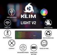 KLIM Light V2 Vezeték Nélküli Gamer Billentyűzet QWERTZ - Lapos, Ergonomikus, Vízálló, RGB Háttérvilágítás, PC/Mac/PS4/PS5 Kompatibilis, Hos 2