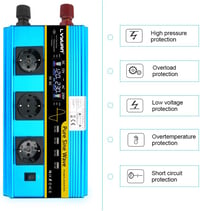 Tiszta szinuszos 3000W/6000W inverter, 12V-230V, 3 EU aljzat, 4 USB, LCD 3