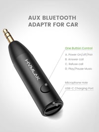 HVMLAK Bluetooth 5.3 AUX adapter autóba, erős mikrofonnal, fém burkolattal 5