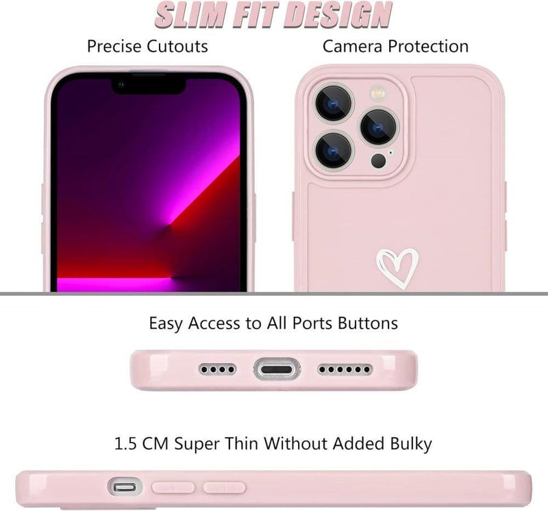 iPhone 13 Pro Max rózsaszín szilikon tok fehér szívecskékkel, ütésálló