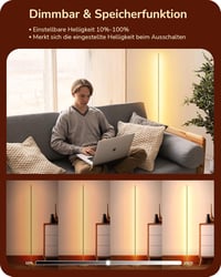 EDISHINE Állólámpa LED 3000K Meleg Fehér Fény, Szabályozható Fényerő, 146 cm Magasság, Arany Alumínium, Memória Funkcióval, Nappali, Hálószo 2