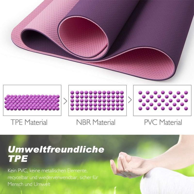 TOPLUS Jógaszőnyeg, Csúszásmentes Tornaszőnyeg Fitnesz és Pilates Edzéshez, 183x61x0,6 cm TPE Anyagú Edzőmatrac Hordozópánttal