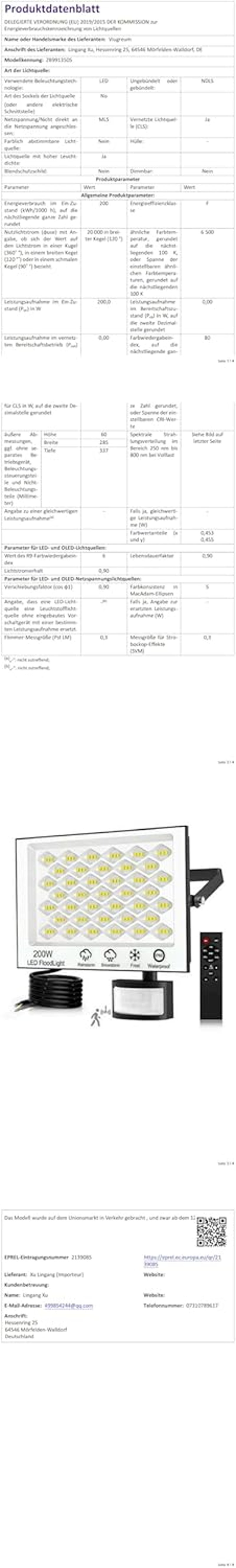 Viugreum 200W LED Reflektor Mozgásérzékelővel - 20000lm, 6500K Hideg Fehér, IP66 Vízálló Kültéri Lámpa Kerthez, Udvarhoz, Garázshoz