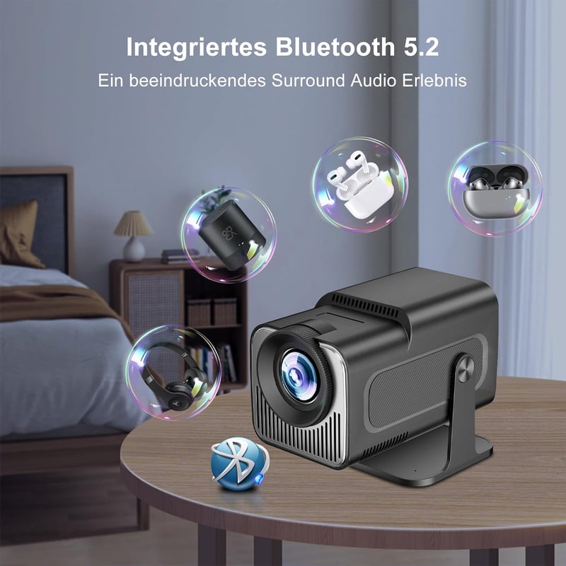 Eroshoo HY320 Mini Hordozható Projektor Full HD 1080P 4K Támogatással, Android 11, WiFi6, Bluetooth 5.2, 180° Forgatható, Otthoni Mozi és Kü