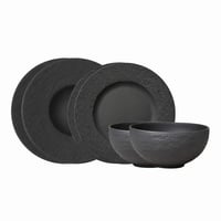 Set de masă Villeroy & Boch Manufacture Rock, 5 piese, porțelan gri cu aspect de ardezie, set de farfurii și boluri pentru cereale (incomplet, lipsește 1 bol pentru cereale — set de 5 piese) 1