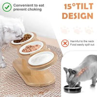 GHIAKQYT Emelt Macska Etető Állomás 3 Kerámia Tállal - Fa Állvánnyal, Ergonomikus 2