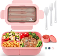 Sinnsally Rózsaszín Bento Doboz 1250ml - Hordozható Ebédtároló Evőeszközzel 1