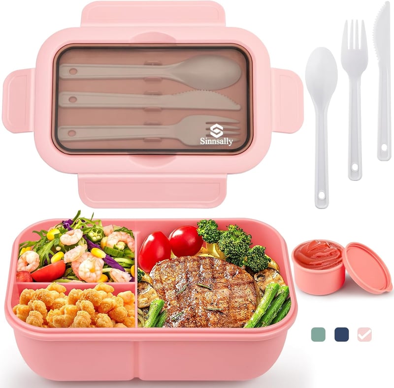 Sinnsally Rózsaszín Bento Doboz 1250ml - Hordozható Ebédtároló Evőeszközzel