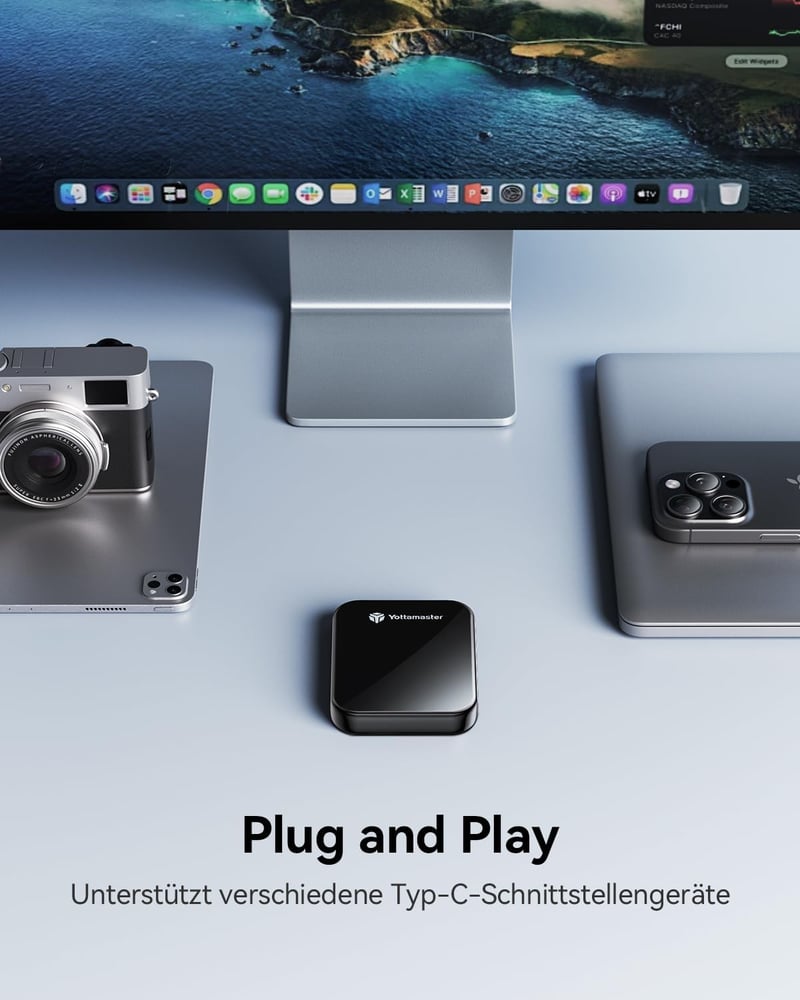 Yottamaster 512GB Mágneses Külső SSD - 2000MB/s USB 3.2 Gen 2x2 Hordozható Meghajtó iPhone 16/15, Okostelefon, Laptop és PS5 Kompatibilitáss