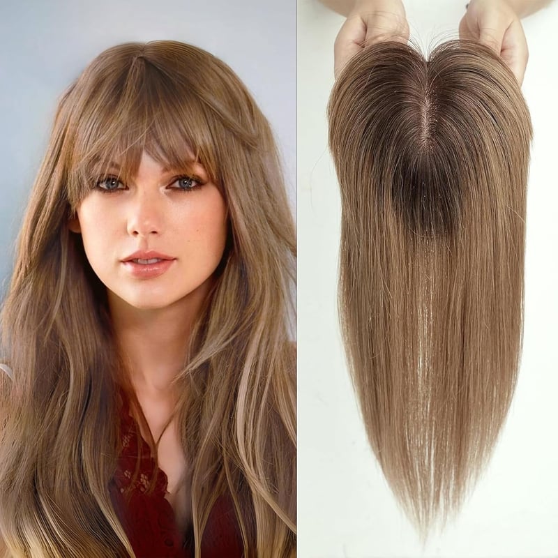 EMMOR Női Hajtakaró Póthaj 100% Emberi Hajból - 150% Sűrűség, Selyem Alap, 35,6 cm, Ombre Hamvas Szőke, Hajritkulás Fedésére
