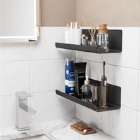 WELDUN Lebegő Polc Szett, 2 db 32 cm-es Fali Polc, Fúrás Nélkül Felragasztható, Vízálló Műanyag Tárolórendszer Nappaliba, Fürdőbe, Konyhába, 5