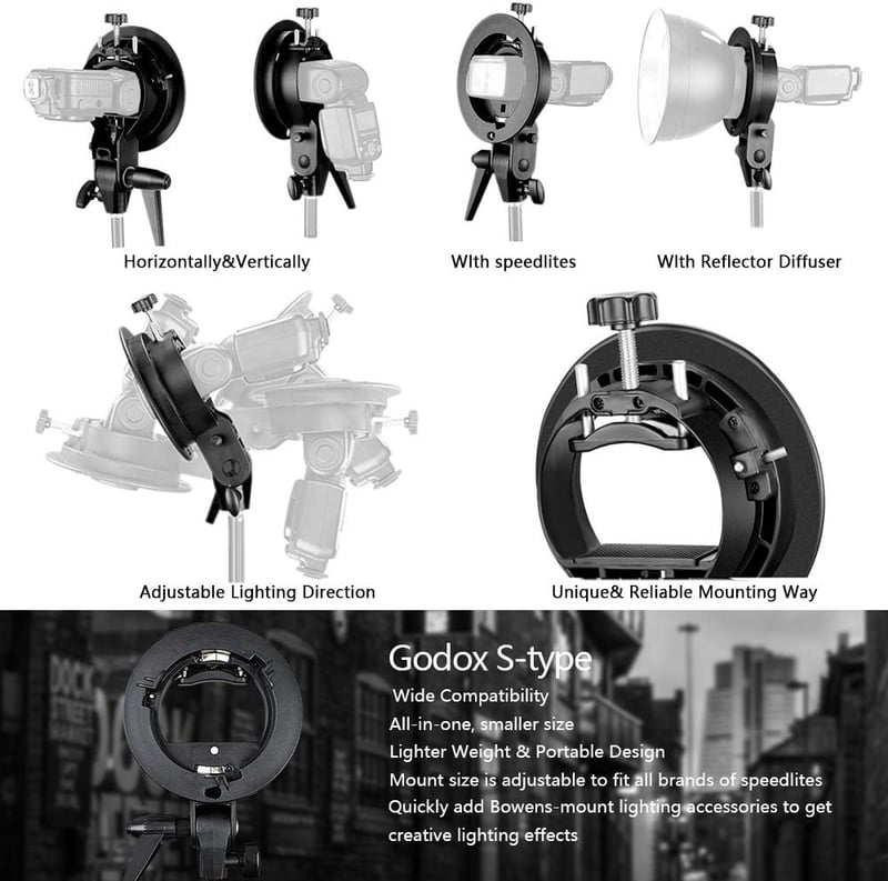 Godox 80x80 cm Összecsukható Univerzális Softbox S-típusú Speedlite Tartóval - Bowens Rögzítésű Vakuhoz, Állítható Irányú Fényformáló Stúdió
